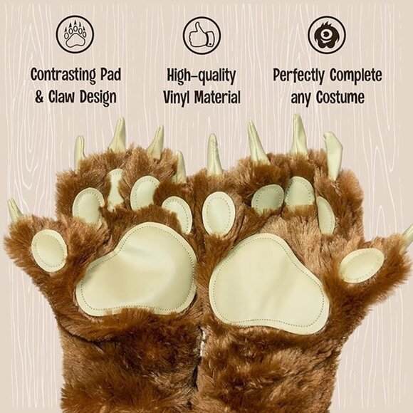 Lazy One Animal Paw Mittens Child One Size Soft Fur Unisex - Picture 4 of 6